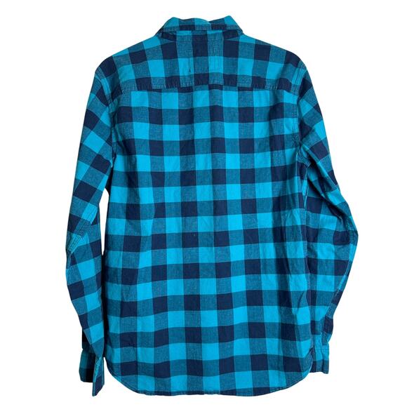 Hollister Navy Bright Blue Plaid Flannel Epic Flex Button Down‎ Shirt Size SMALL - Picture 4 of 4